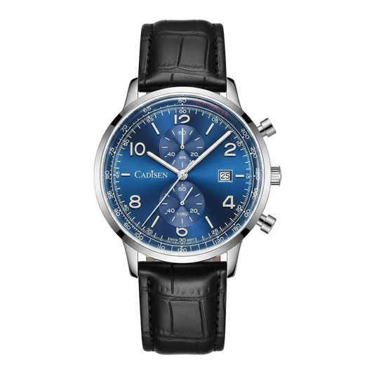 CADISEN C7065 - Men Quart - front view, blue dial, black leather
