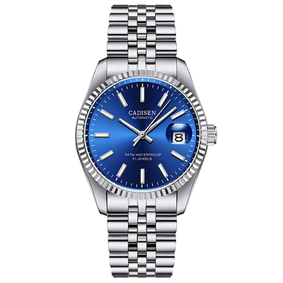 CADISEN C8053 - Men Autom - blue dial, jubilee bracelet, fluted bezel