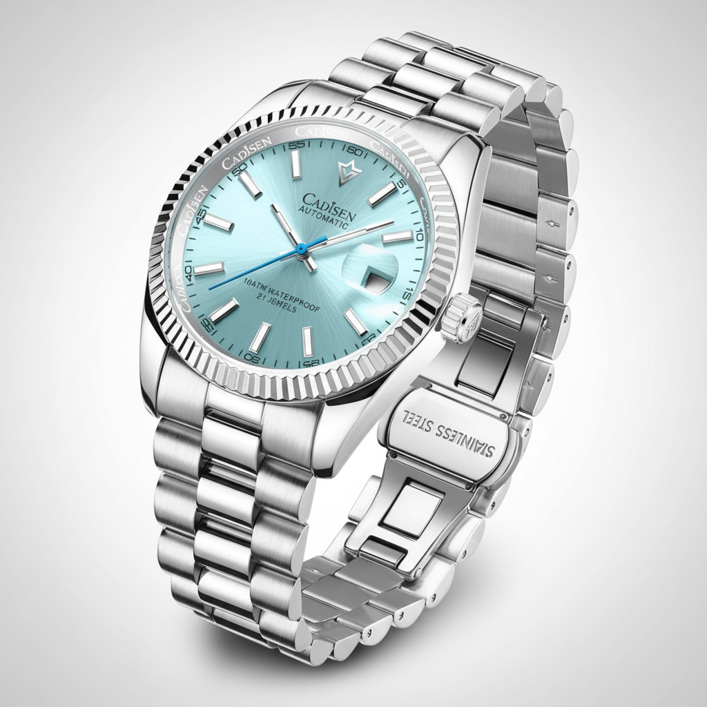 CADISEN C8214 - Mechanica - angled view, steel bracelet, clasp