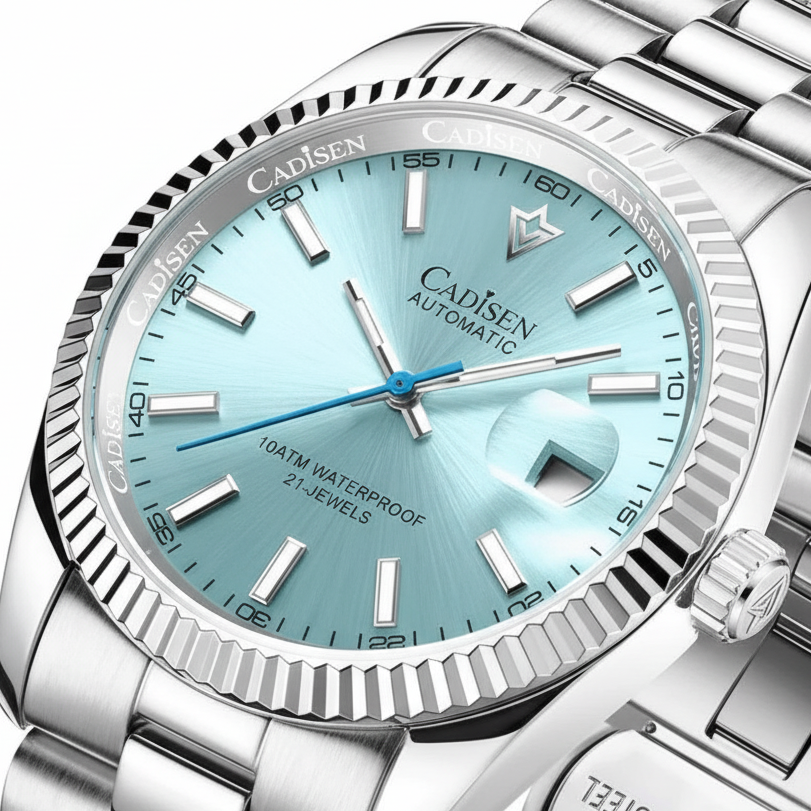 CADISEN C8214 - Mechanica - dial close-up, Tiffany blue, date window