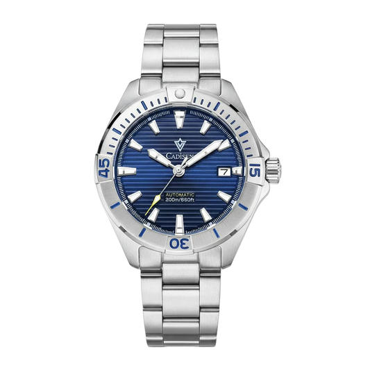 CADISEN C8218 - Mechanica - blue dial, steel bracelet, front view