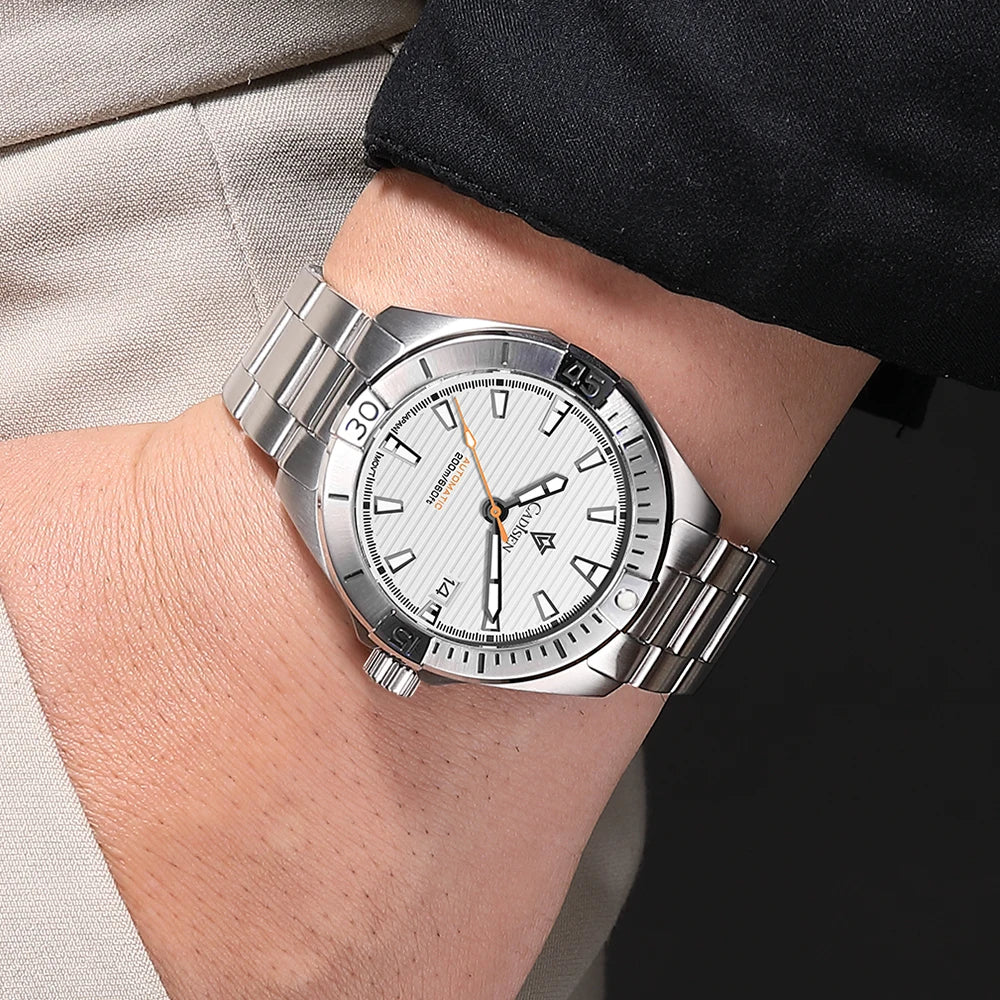CADISEN C8218 - Mechanica - white dial, on wrist, contrasting outfit