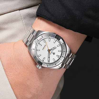 CADISEN C8218 - Mechanica - white dial, on wrist, contrasting outfit