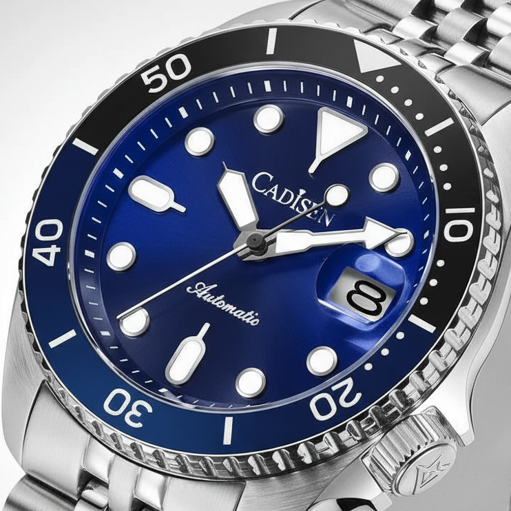 CADISEN C8220 - Automatic - Dial detail, blue-black bezel