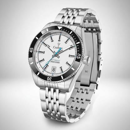 CADISEN C8237 - Automatic - angled view, case back, jubilee bracelet