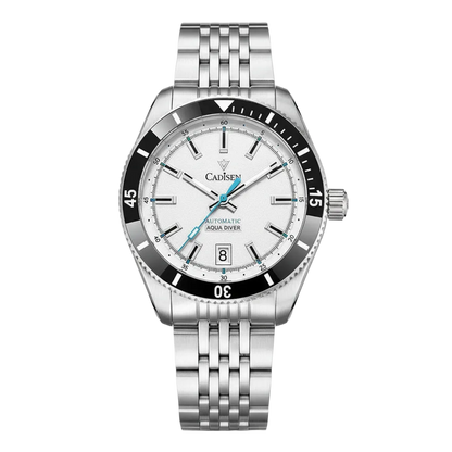 CADISEN C8237 - Automatic - front view, white dial, jubilee bracelet