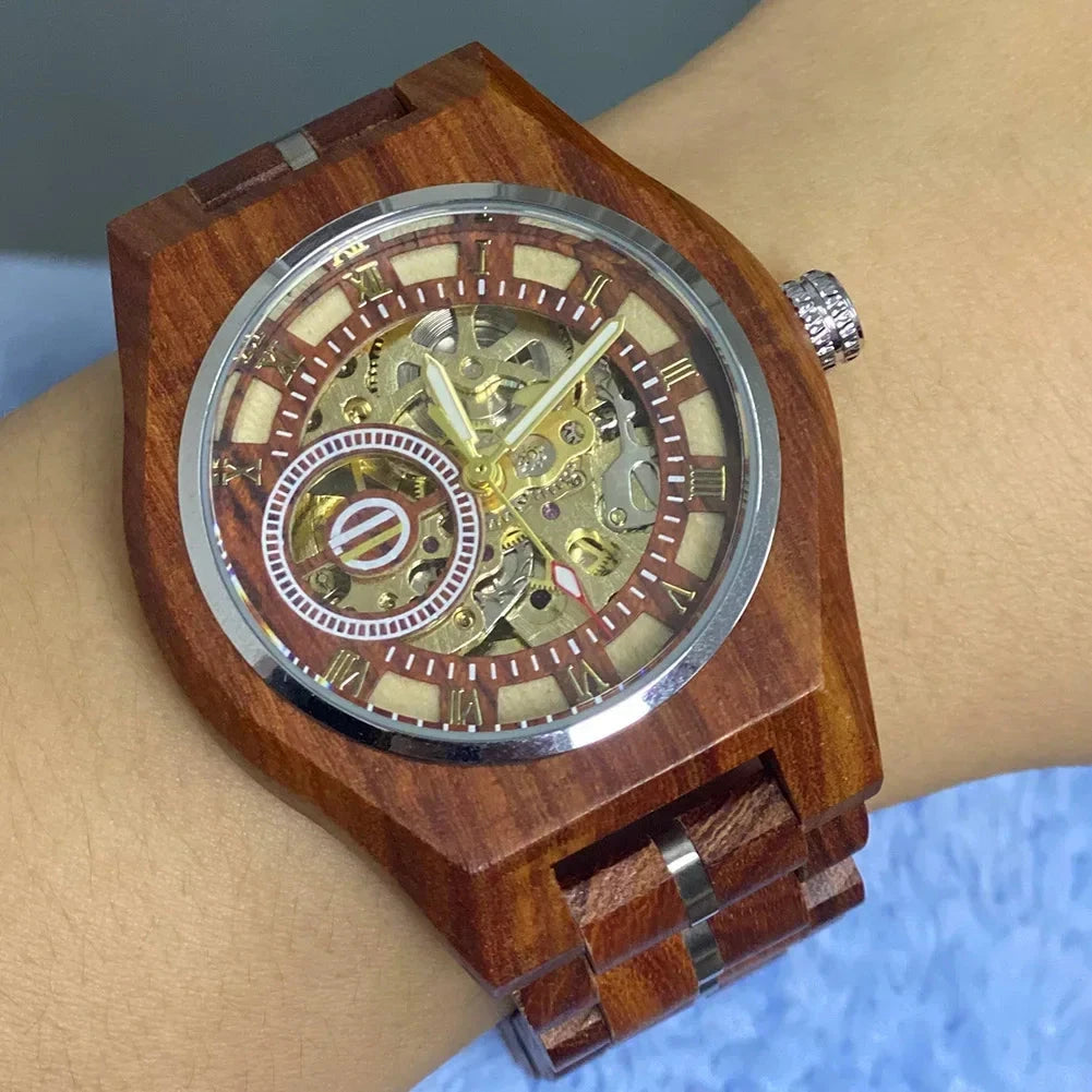 CHENXI W581703 self-winding mechanical wooden watch with stainless-steel clasp