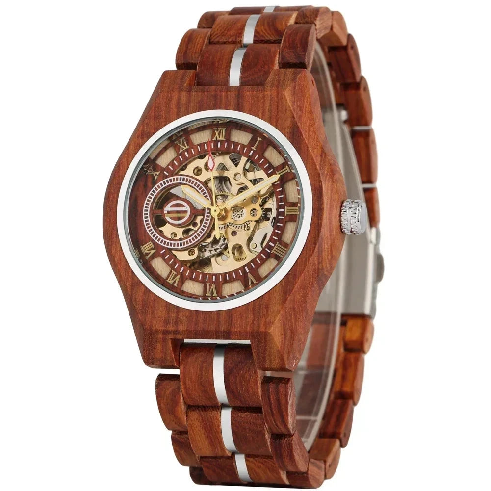 CHENXI W581703 Automatic Mechanical Watch in dark walnut wood with skeleton dial