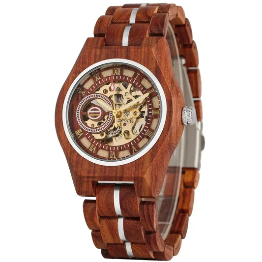 CHENXI W581703 Automatic Mechanical Watch in dark walnut wood with skeleton dial