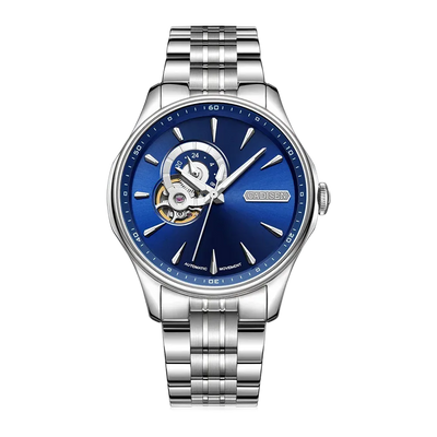 Cadisen C8168 - Men Automatic Watch Business Style Silver watch with a blue face
