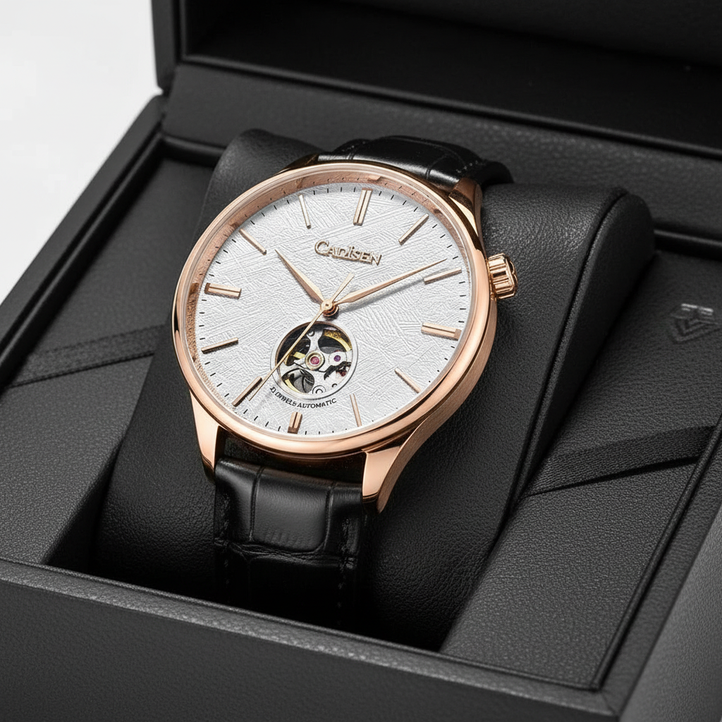 Cadisen C8187 - Mechanica - crown close-up, fluted edge, side
