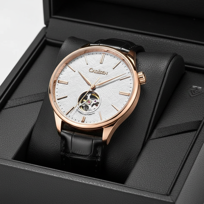 Cadisen C8187 - Mechanica - crown close-up, fluted edge, side