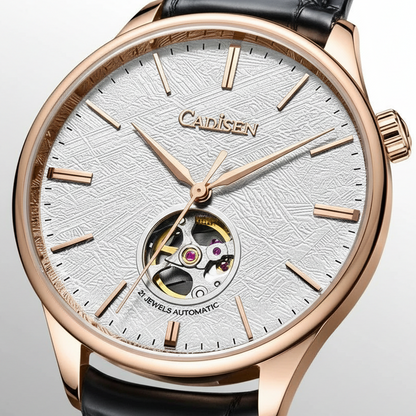 Cadisen C8187 - Mechanica - dial detail, open heart, texture