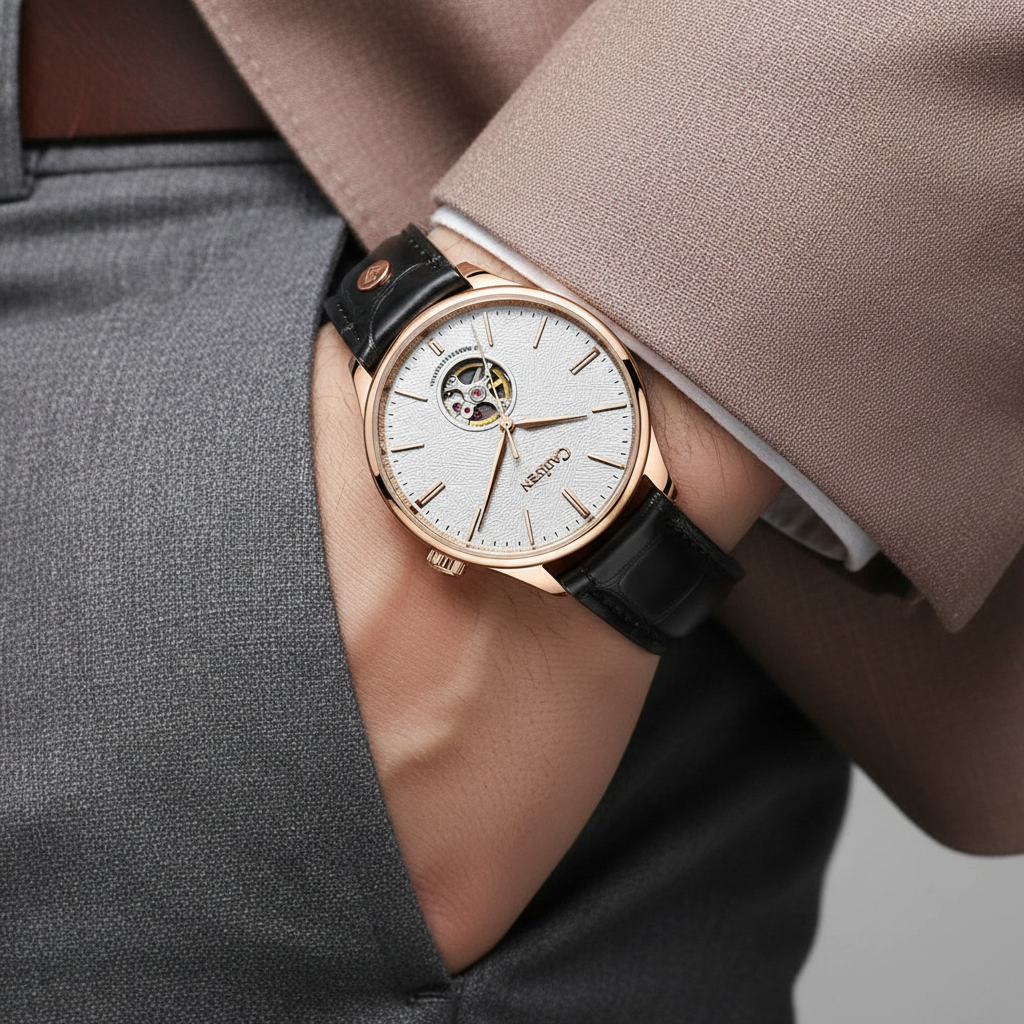 Cadisen C8187 - Mechanica - on wrist, business attire, white dial