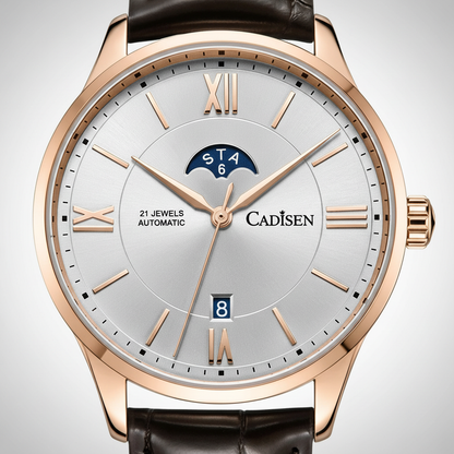 Cadisen C8188 - Automatic - dial close-up, moon phase, date window