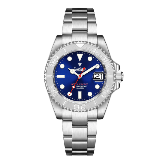 Cadisen C8210 - Automatic - front view, blue dial, stainless steel