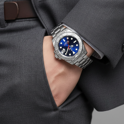 Cadisen C8210 - Automatic - on wrist, grey suit, casual pose