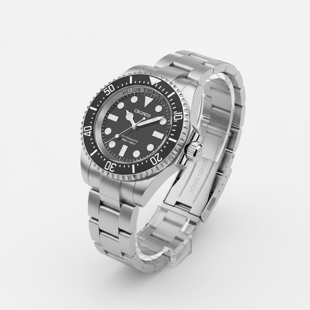 Cronos 300ATM - Automatic - black dial, three quarter view
