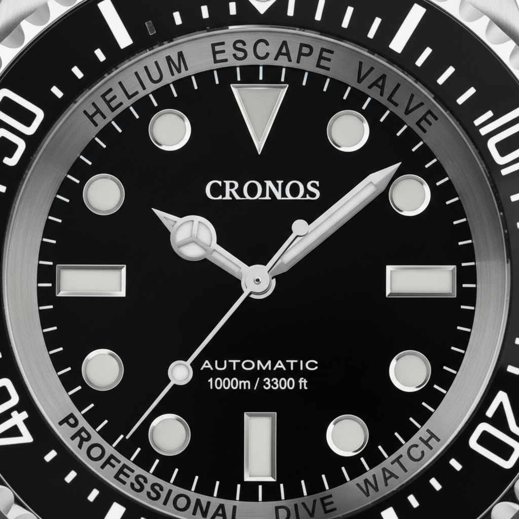 Cronos 300ATM - Automatic - dial close-up, text