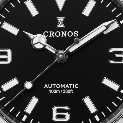 Cronos L6019 - Men's cron - black dial, lumed indices