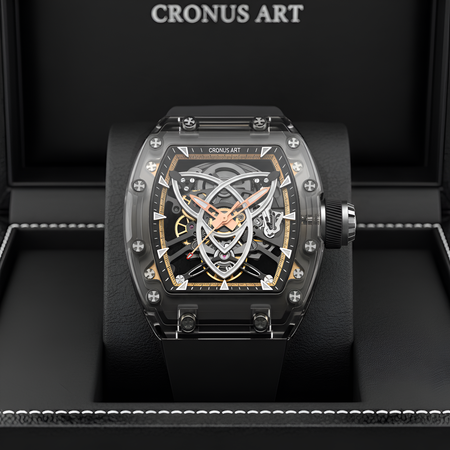 Cronusart CM001-059 - Men - dial close-up gold accents, watch in the box