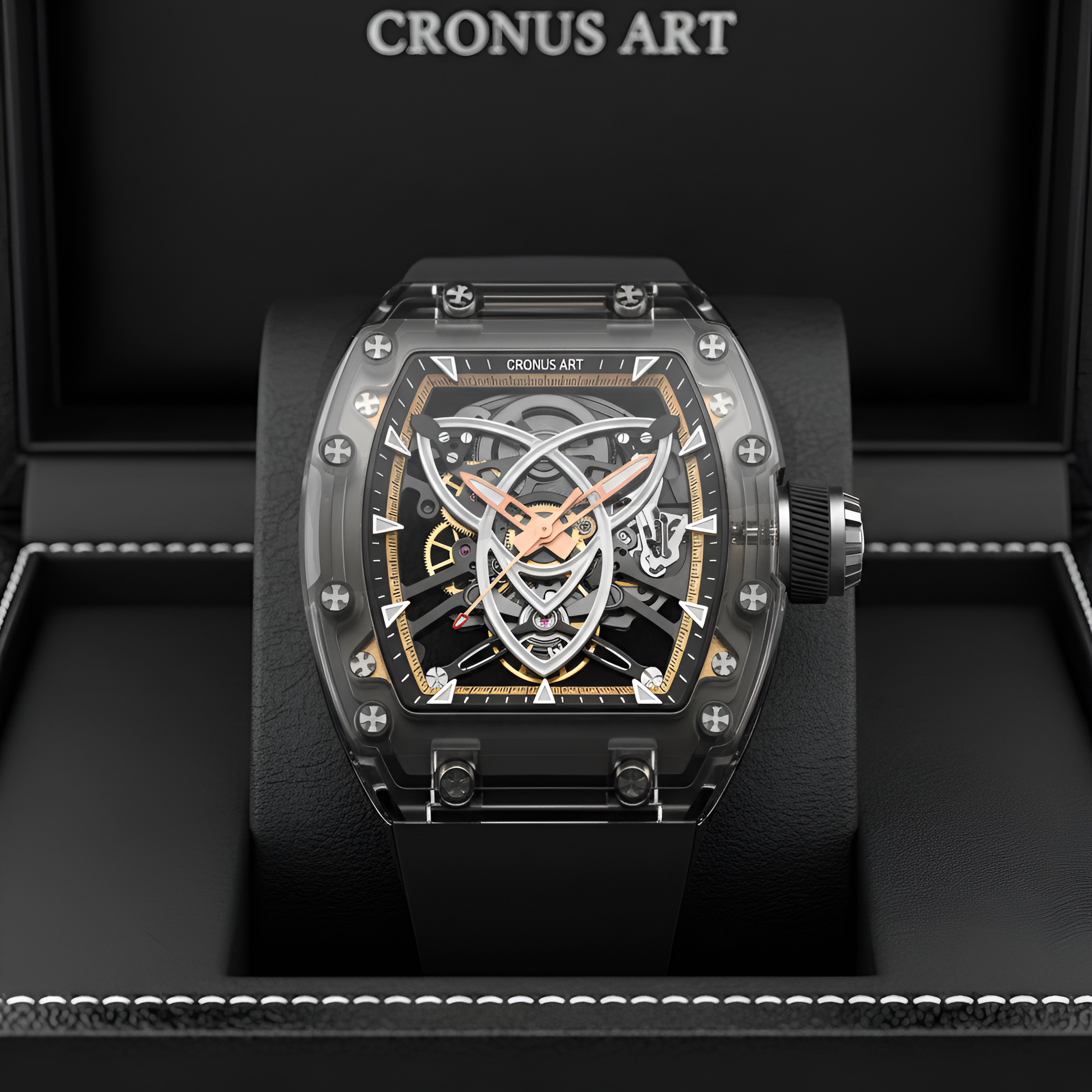 Cronusart CM001-059 - Men - dial close-up gold accents, watch in the box