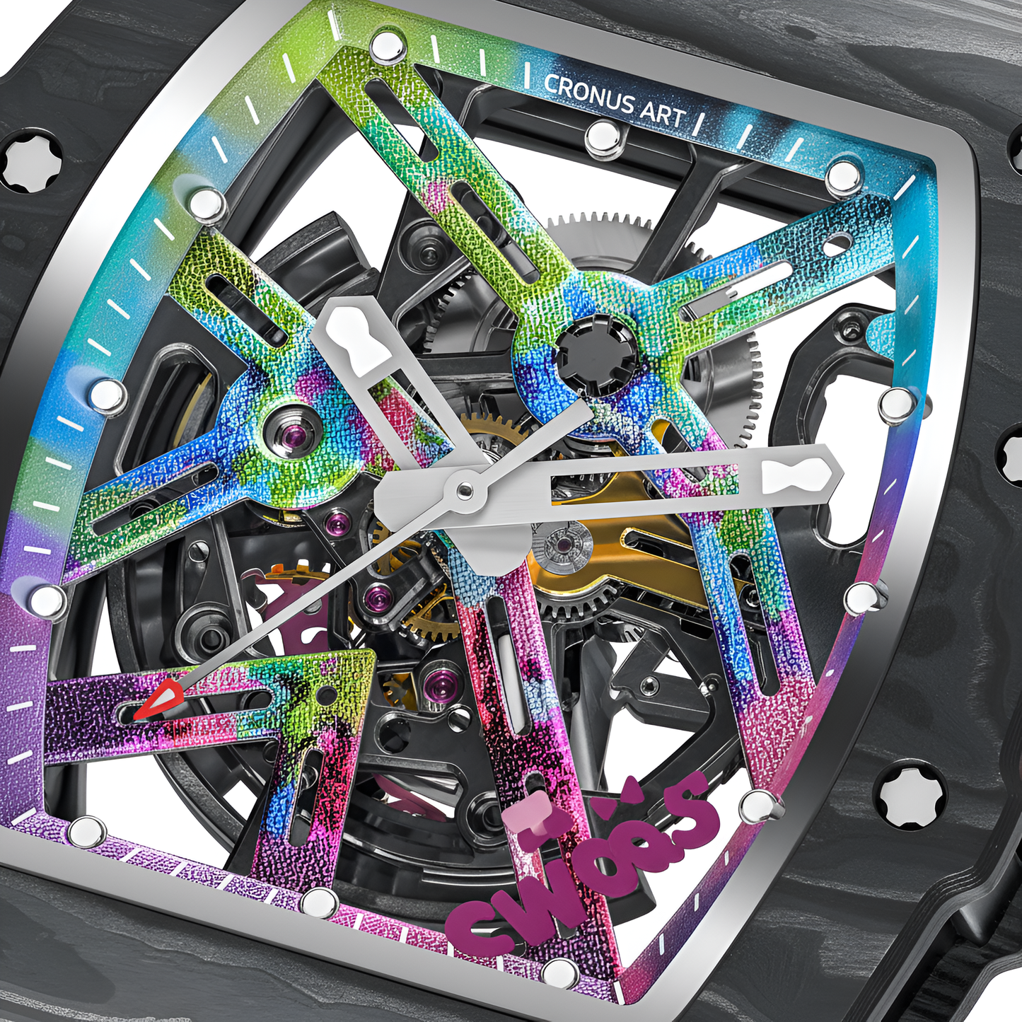 Cronusart CM002-017 Men Automatic Watch - Carbon Fiber close-up colorful dial skeleton