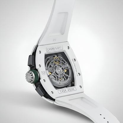 CRONUSART CM09-013 Men’s Automatic Skeleton Chronograph Watch Powerhouse back view, movement