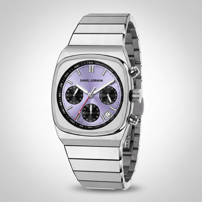 Daniel Gorman DG9008 - silver purple watch angled