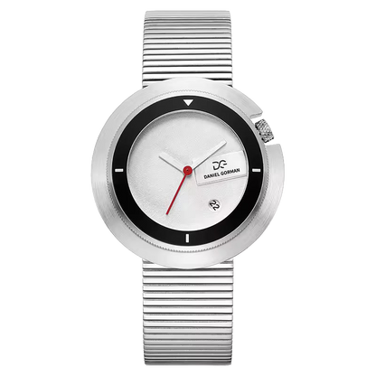 Daniel Gorman DG9317 - Silver watch with a white face and red second hand on a white background