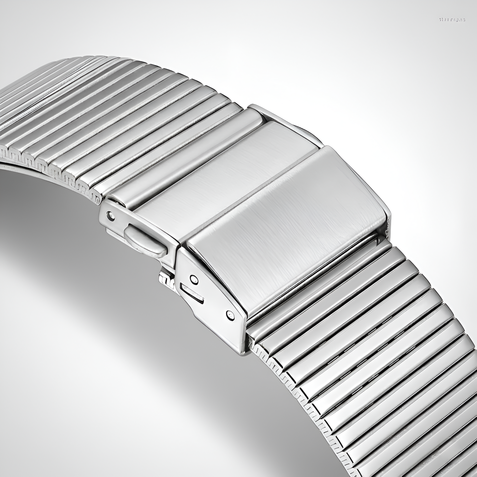 Daniel Gorman DG9317 - Close-up of a silver watch strap on a light gray background