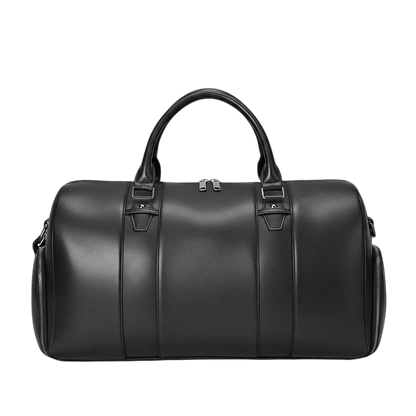 Black Full-Grain Leather Weekender Duffel with Shoe Compartment