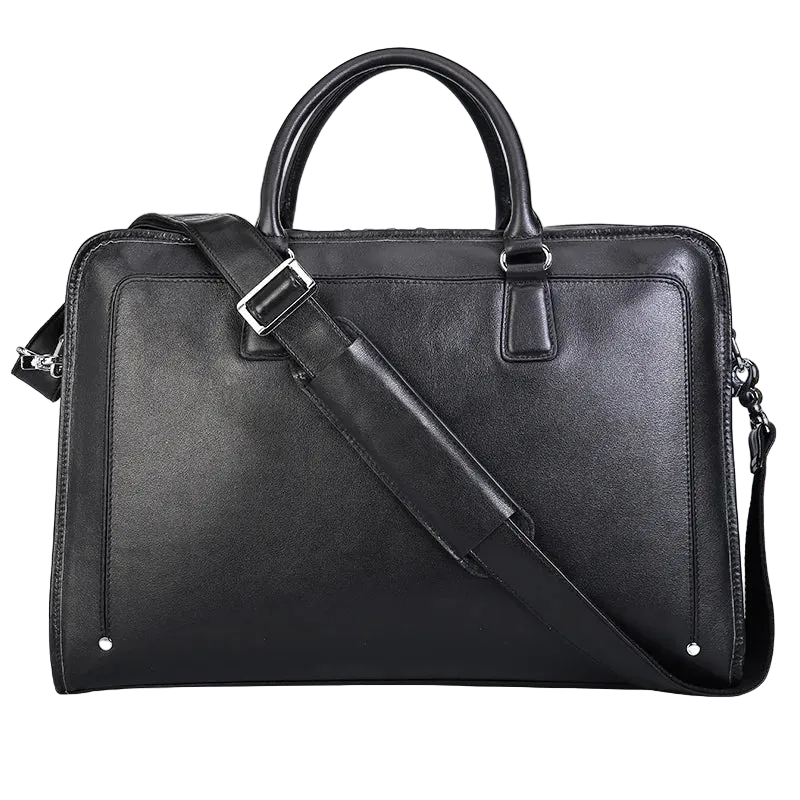 Men's Smooth Black Leather Laptop Briefcase