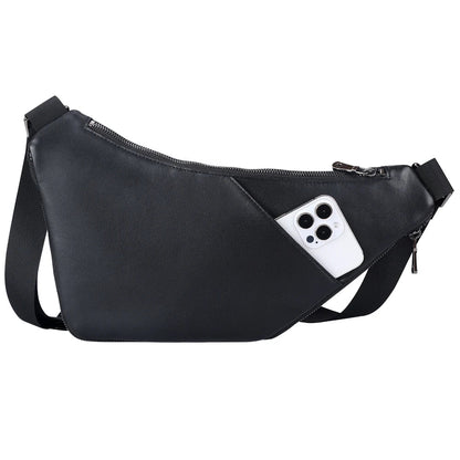 Men's Premium Matte Leather Sling Bag — back view with a phone in the rear pocket