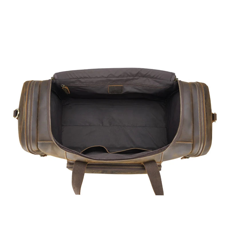 Men's Leather Travel Duffle Bag - empty open interior lining