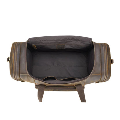 Men's Leather Travel Duffle Bag - empty open interior lining