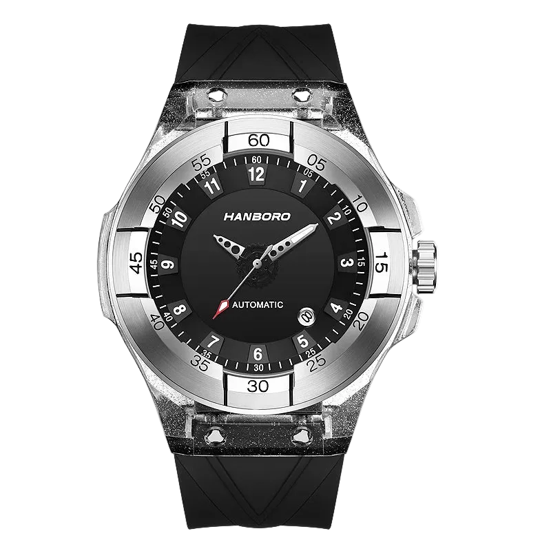 HANBORO 715 - Automatic M - black dial, silver bezel