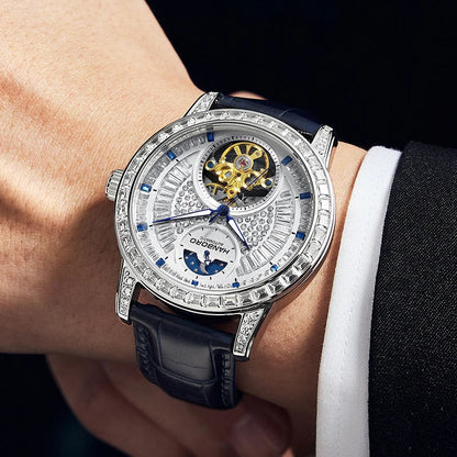 HANBORO 8037 - Automatic - on wrist, blue strap, sparkling