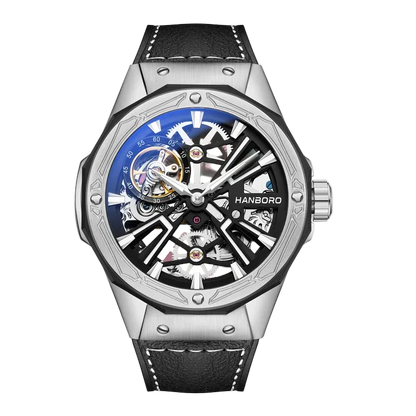 HANBORO 918 - Mechanical - Silver case skeleton dial