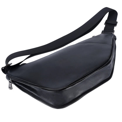 Men's Premium Matte Leather Sling Bag — angled view of the main zipper