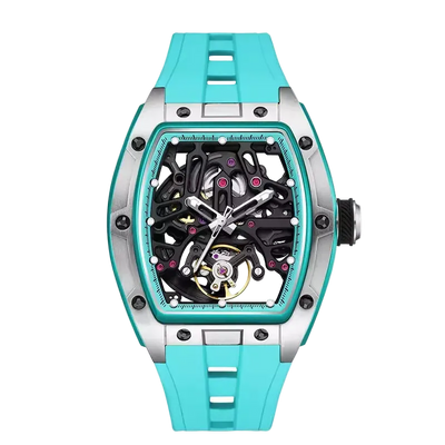 BREITVACHER 91981 - Autom - Front view, teal strap, skeleton dial