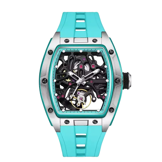 BREITVACHER 91981 - Autom - Front view, teal strap, skeleton dial