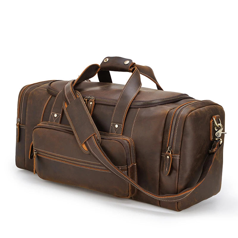 Men's Leather Travel Duffle Bag - three quarter angle perspective