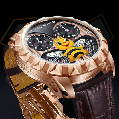 Side profile of Lucky Harvey 3D Bee showing the crown and case design