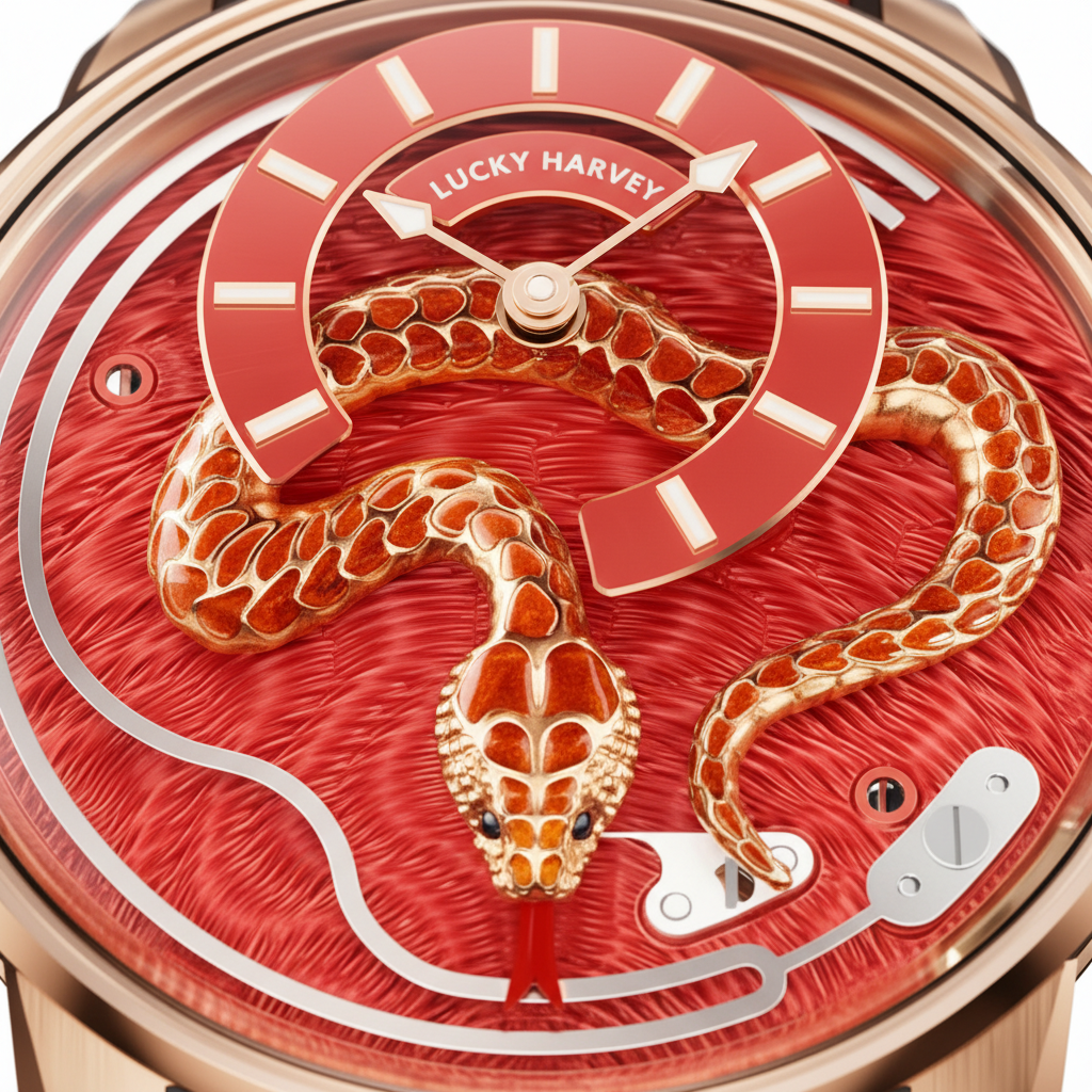 Lucky Harvey ZLS501 - Aut - dial close-up, red snake