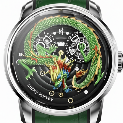 Lucky Harvey ZLS202 - Aut - close-up, green dragon dial