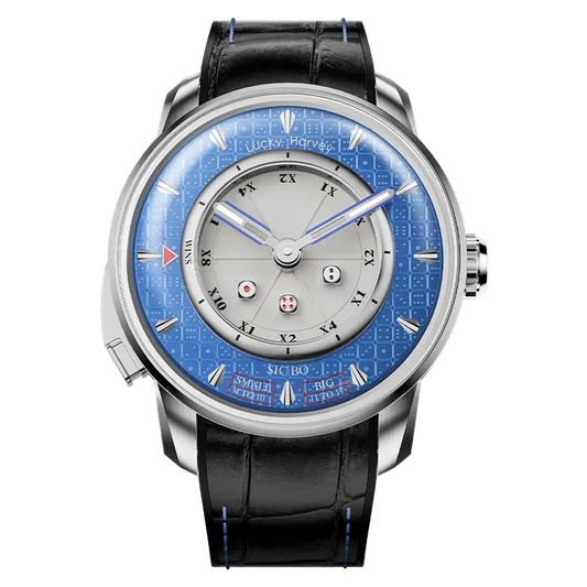 Lucky Harvey Dice Dial Automatic Mechanical Watch blue dial front view