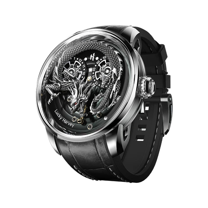 Lucky Harvey Dragon Automatic Mechanical Watch black dragon version with black strap