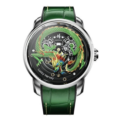 Lucky Harvey Dragon Automatic Mechanical Watch green dragon dial front view
