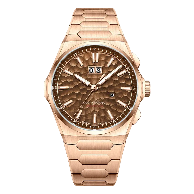 Lucky Harvey Hammered Dial Men’s Automatic Watch with gold hammered dial front view